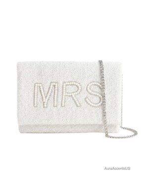Beaded Mrs Clutch Purse Bridal Wedding Day Bag 10x7 Chain
